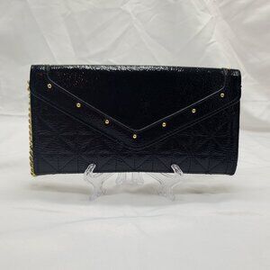 Studded Black Wallet With Removable Chain and Pink Interior